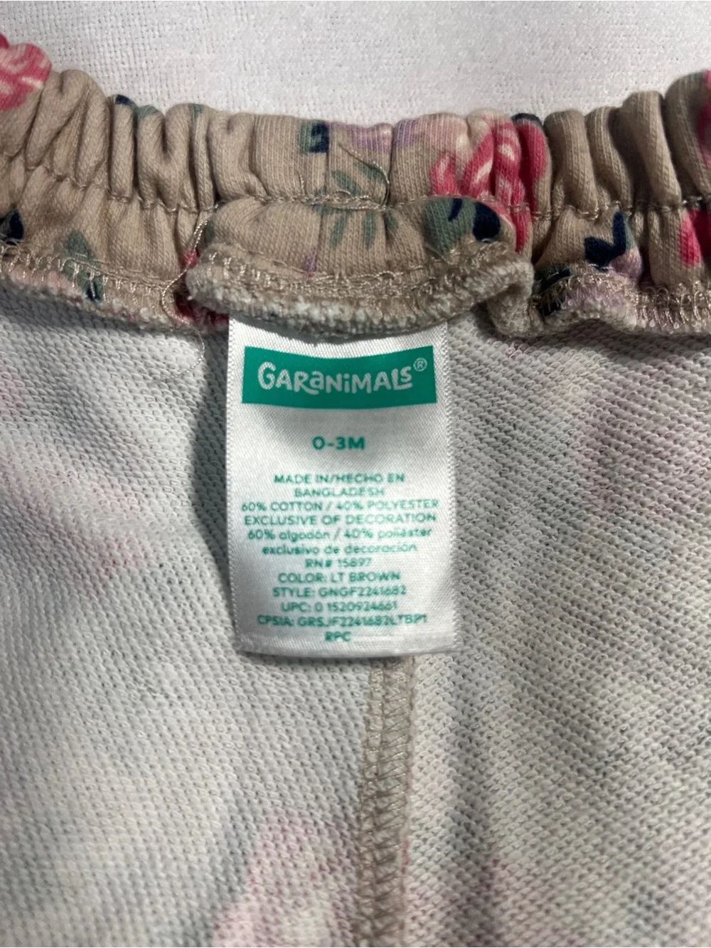 GARaNiMALS Baby Girl Floral Bodysuit & Jogger Set Taupe Pink 0-3 Months
